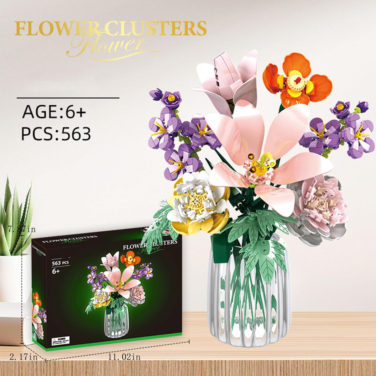 hhohio Flower Lily Building Blocks Bouquet Set, DIY Floral Arrangement Kit, Artificial Flowers Creative Decor for Home, Ideal Gift for Adults & Kids 563pcs (No Vase)
