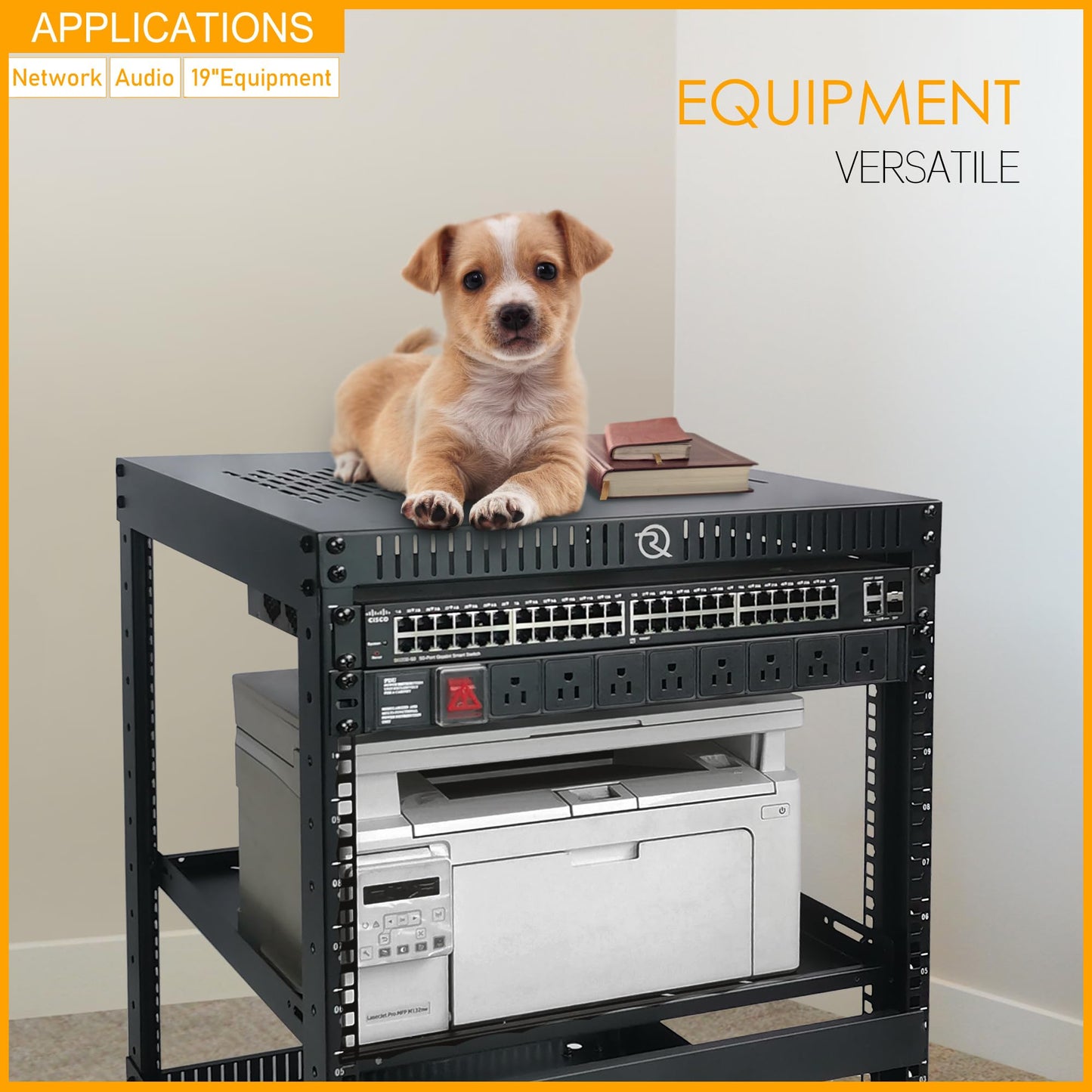 RIVECO 22U Network Rack with Reinforced Top & Bottom Vented Plates - 4 Rolling Wheels Floor Standing for 19" Equipment & Stereo Gear - Including 2PCS Shelves & Rail Mount PDU