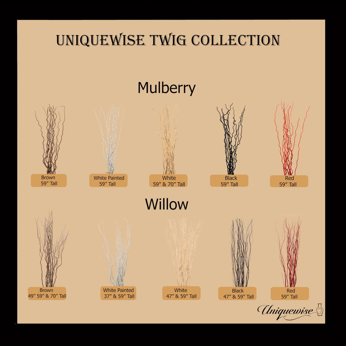 Uniquewise 12pc 37" Natural Dried Mulberry Twigs Ideal Sticks for DIY Crafts Decorative Stems Floral Arrangements Floor Vase Fillers Wedding Centerpiece Event Decorations and Home Décor Accent, Brown