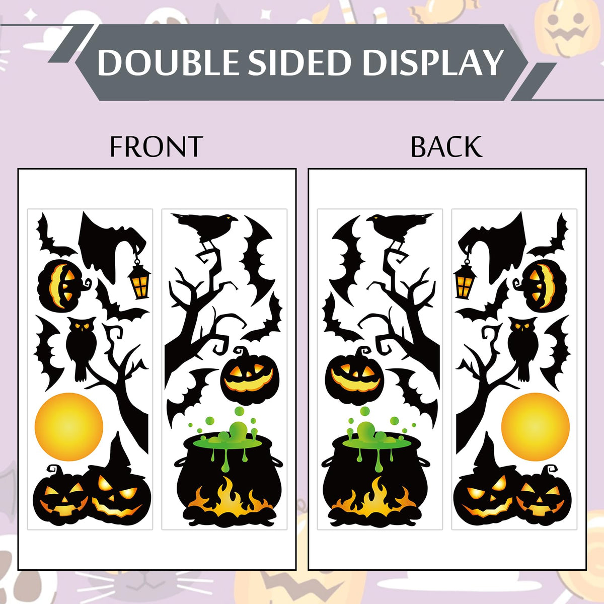 JarThenaAMCS Extra Large Halloween Window Clings Witch Black Bat Cauldron Window Stickers Hocus Pocus Double-Sided Glass Decal for Indoor School Home Office Party Decor Supplies, 4 Sheets