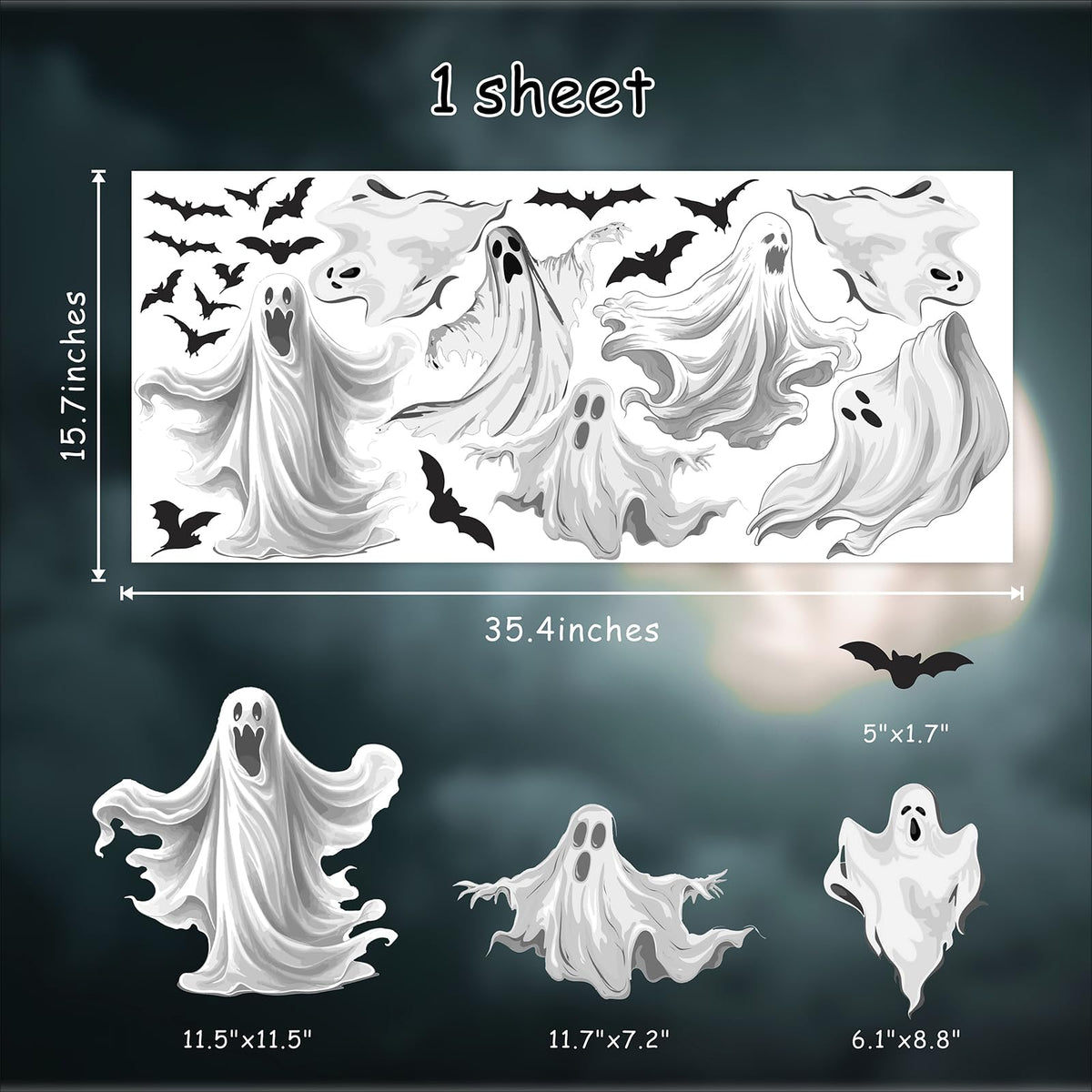 Halloween Large Ghosts Window Clings Halloween Window Stickers Black Bats Window Decals Home Classroom Office Party Decoration