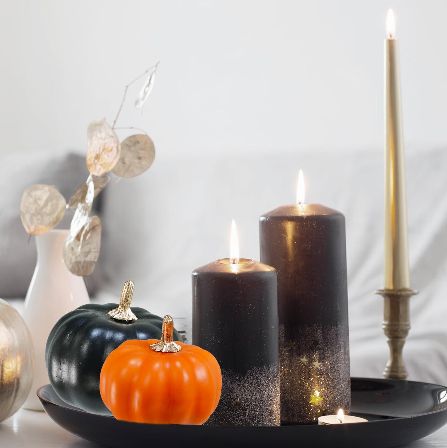 Winlyn 12 Pcs Artificial Orange & Black Pumpkins - Small Decorative Fall Pumpkins for Autumn Harvest, Thanksgiving, Home Party, Wedding Centerpiece, Table Mantel