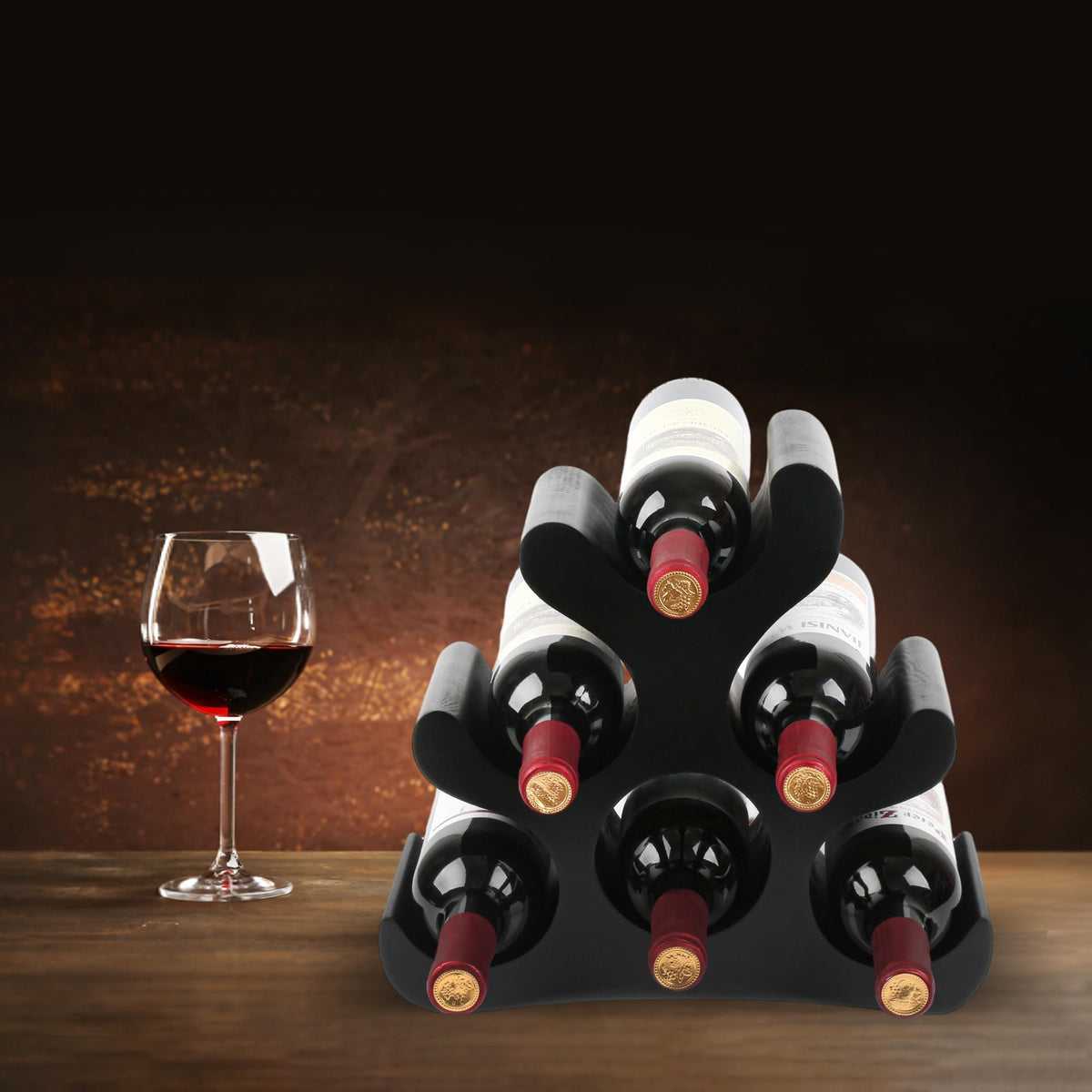 TRUDING Countertop Wine Rack - 6 Bottle Wooden Wine Rack - Freestanding Wine Bottle Holder Stand - Wine Storage Rack for Cabinet Pantry Bar Kitchen