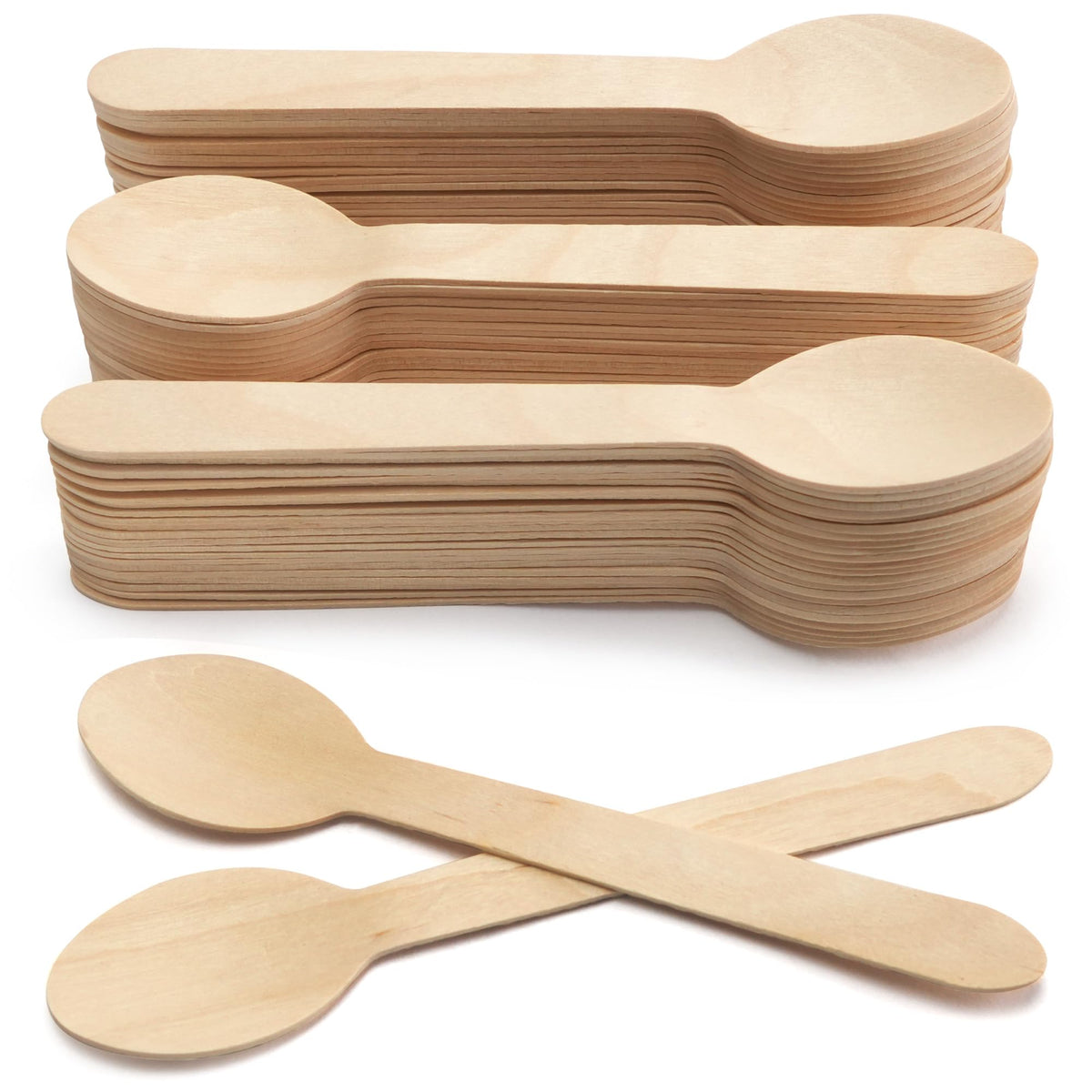 LotFancy Disposable Wooden Spoons, 250Pcs 6.25 inch Wood Cutlery Spoons, Biodegradable Compostable Eco-friendly Birchwood Sampling Tasting Spoons