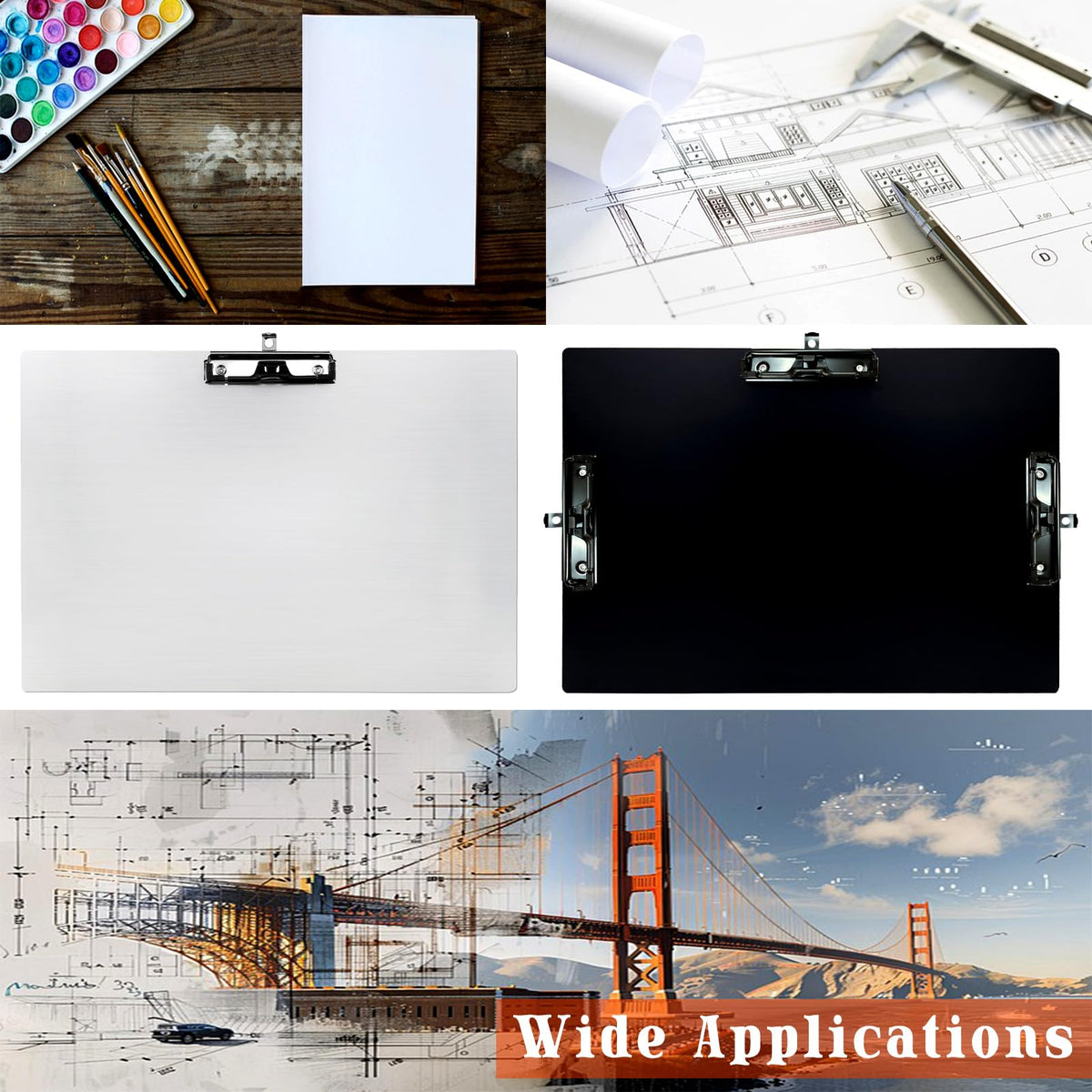Aluminum 11x17 Clipboard A3 Metal Stainless Hangable Clipboards with 3 Clips Art Pen Holder Extra Large Clip Board for Business Medical Professionals Workshop (Black, A3)