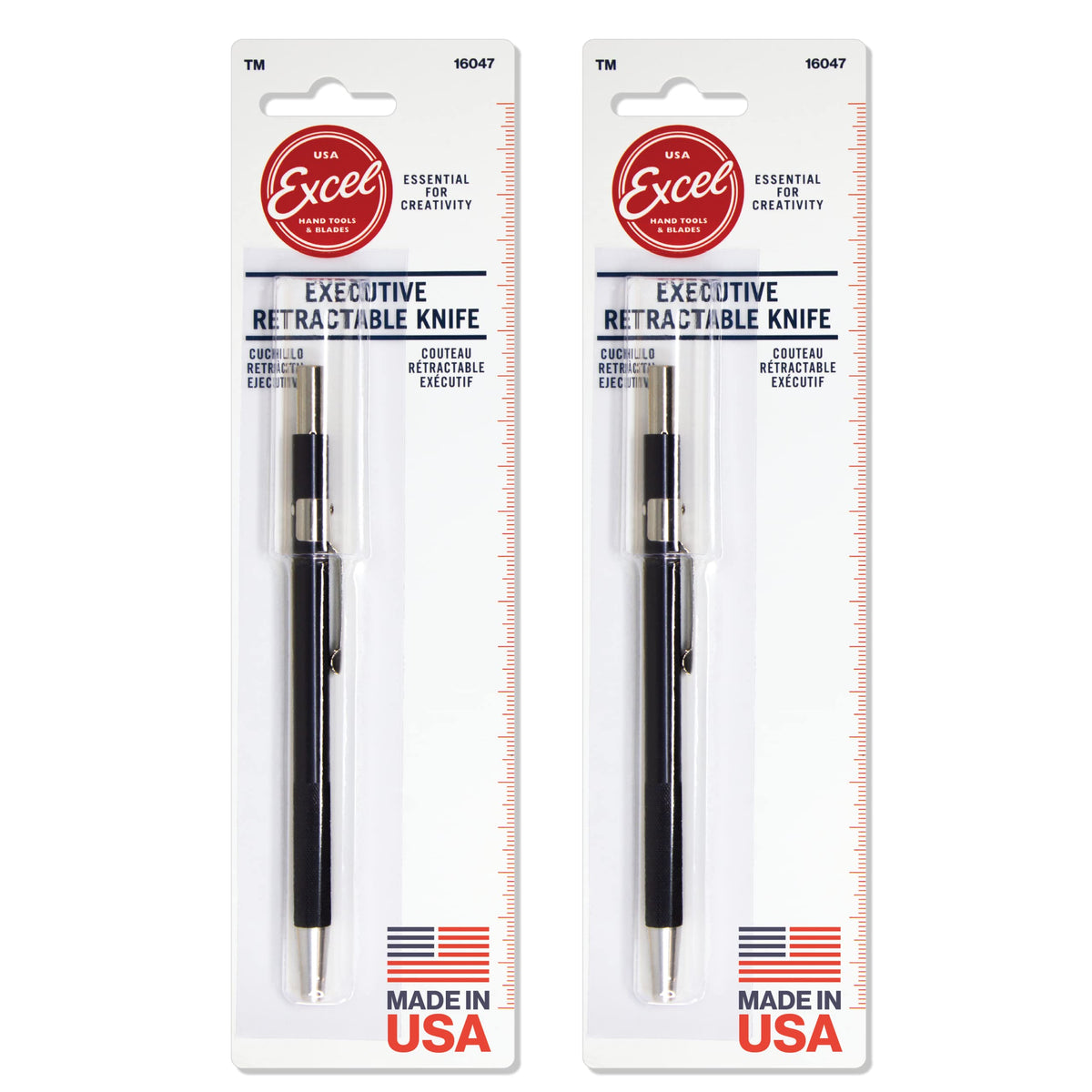 Excel Blades K47 Retractable Craft Knife Pen 2-Pack – Precision Art Knife with #65 Angled Blade for Paper, Cardstock, Vinyl, Film & Plastic – Slim Aluminum Hobby Cutter with Pocket Clip – Made in USA