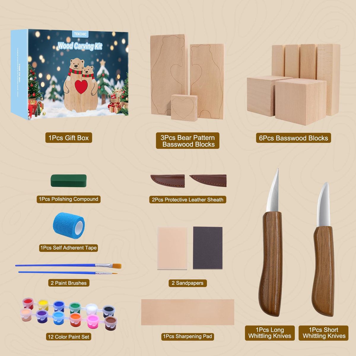 Wood Carving Whittling Knife Kit - Wood Carving Tools with Basswood Blocks Woodworking Widdle Gift Wood Carving Knife Set for Beginners Adults Kids