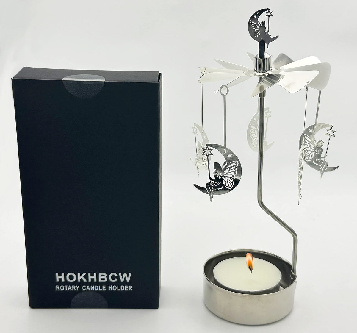 Rotary Candle Holder Spinning Candleholder Metal Small Gift (Moon+Elf)