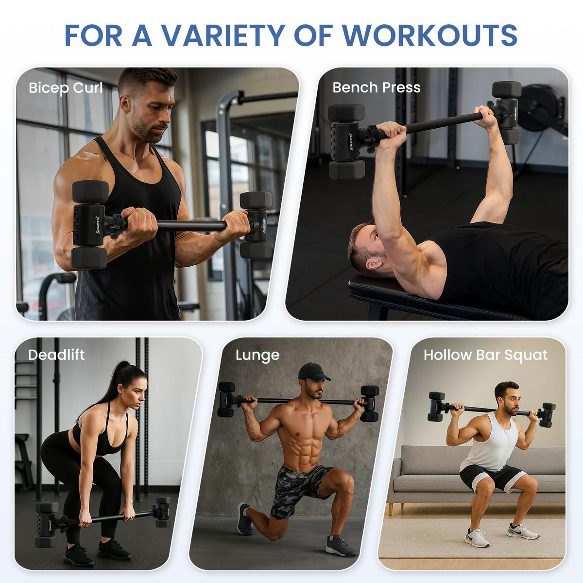 ALLOYNIX Dumbbell to Barbell Converter 2.0 – Transform Dumbbells into Barbell Set for Home Gym, Adjustable Weight Bar with Anti-Slip Foam Grip, Steel Clamp & 200LB Max Capacity, Compatible with Standard Dumbbells