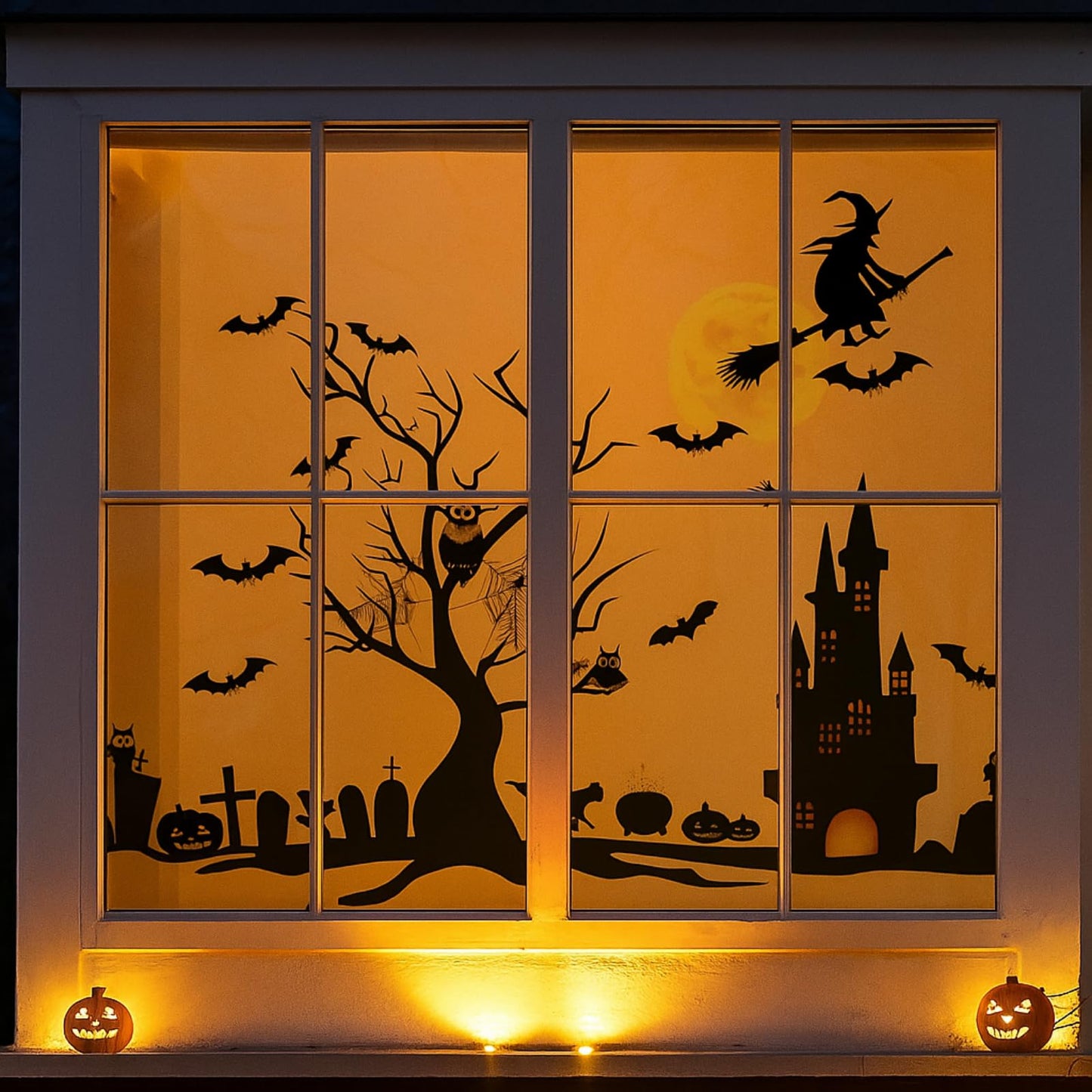TaoBary 4 Sheet Halloween Window Decals Clings Decor Window Stickers Double Side Clings Decals for Party Decoration with Bat, Witch, Spider, Pumpkin for Halloween Spooky Holiday Fall Party Home Decor