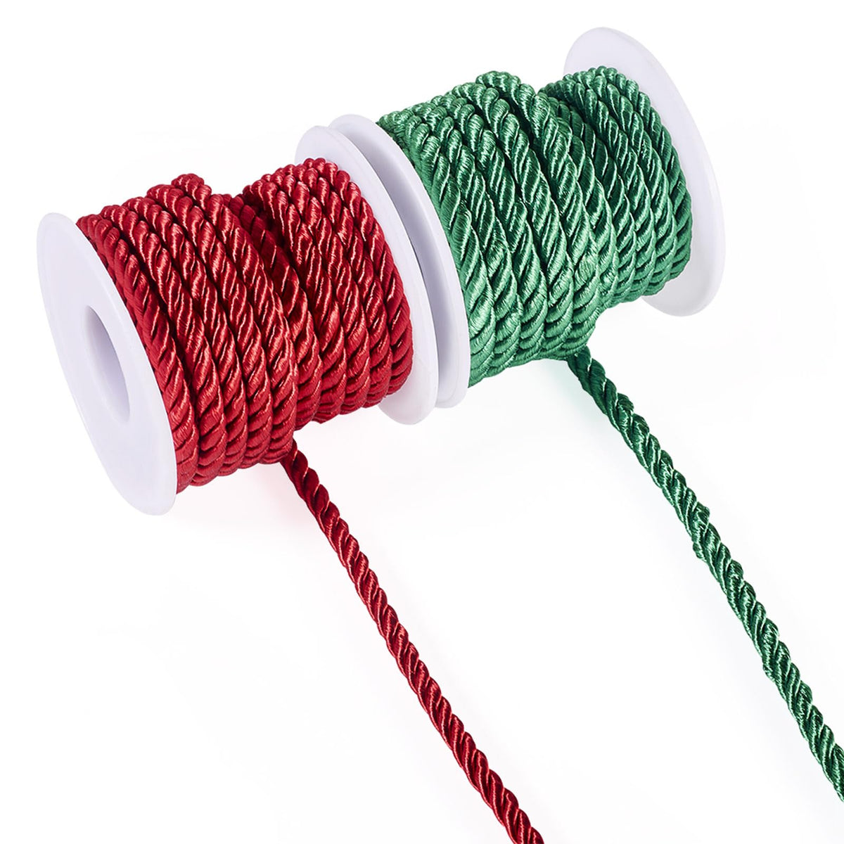 FASHEWELRY 8.74 Yards Christmas Twisted Cords 5mm Red Green Braided Silk Rope Cords Polyester Silk Cords for Macrame Bracelets Curtain Costumes Xmas Ornament, Crafts Making