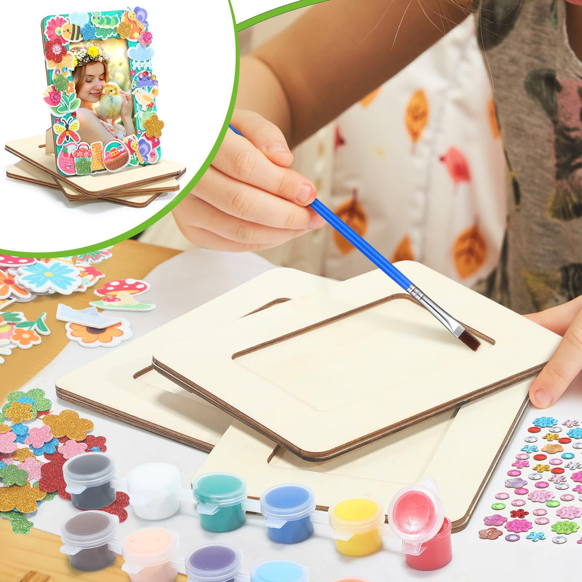 Gerrii 12 Pack Spring Picture Frame Painting Craft Kit Unfinished Wooden Photo Frame for 3 x 5 in Photos with Stickers Painting Tools Set for Graduation Birthday Home DIY Craft