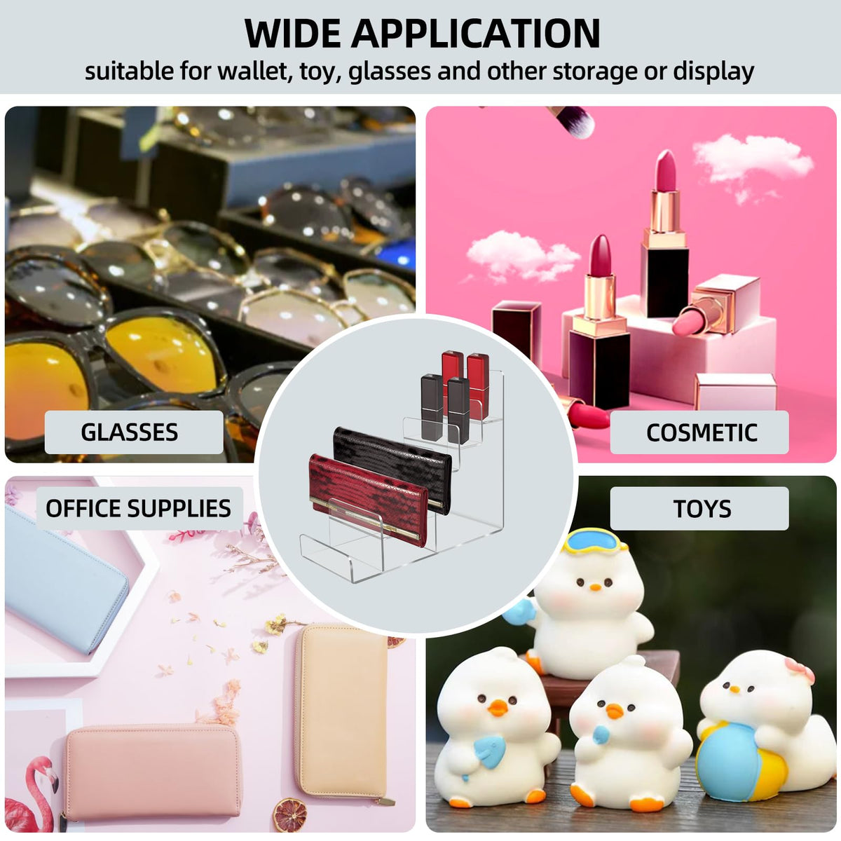 WEIHAOSKY Acrylic Wallet Display Stand Purse Handbag Organizer, Clear Jewelry Riser Display Stand Purse Display Rack, Acrylic Display Shelf for Cosmetic Perfume Jewelry Sunglasses Handbag (6 Tier)