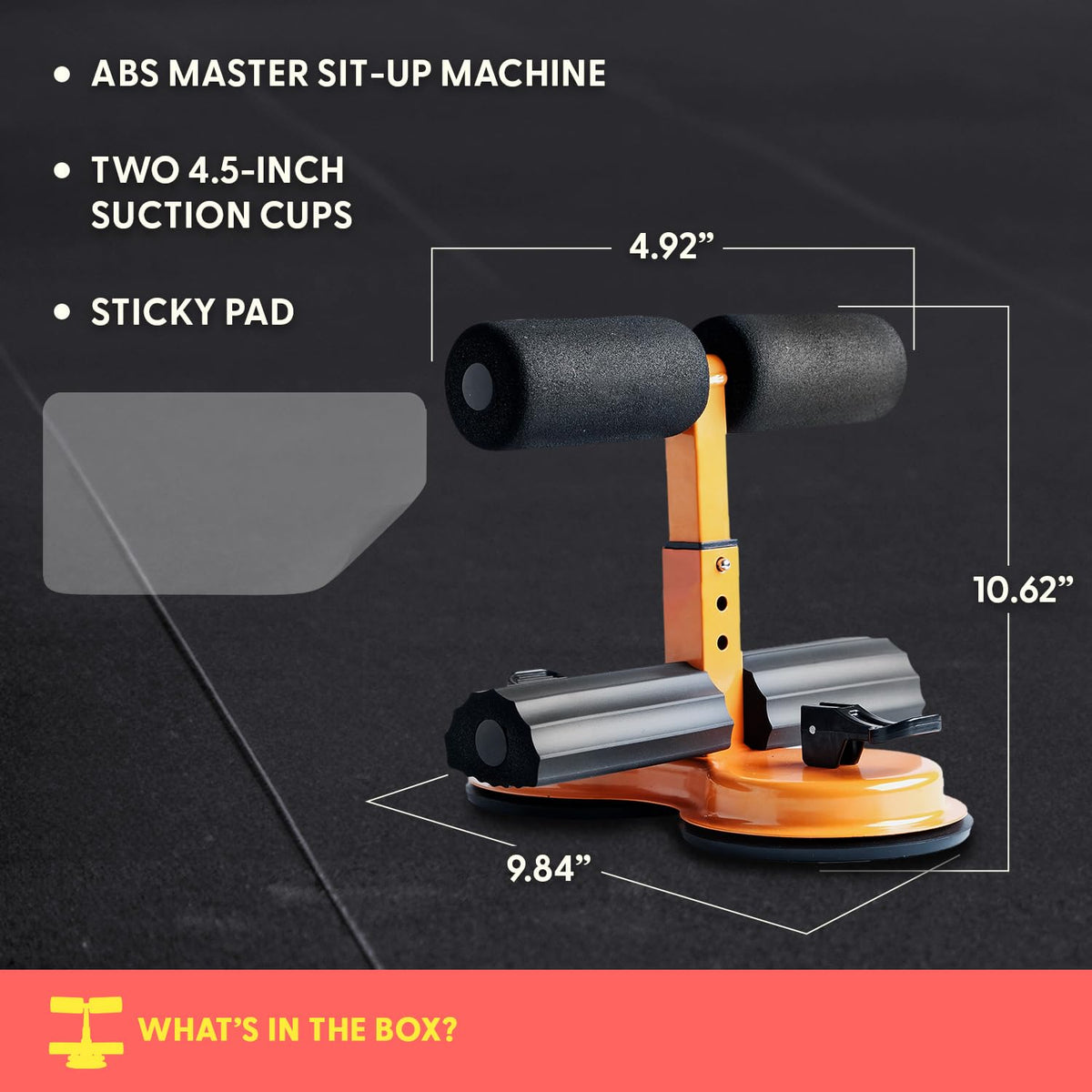 SQUATZ Portable Sit Up Bar Floor Holder with 2 Strong Suction Cups for Abs, Pull Up Bar, Sticky Pad, Adjustable Foot Holder for Thigh, Workout for Office Home Gym for Men and Women, Support 661 lbs