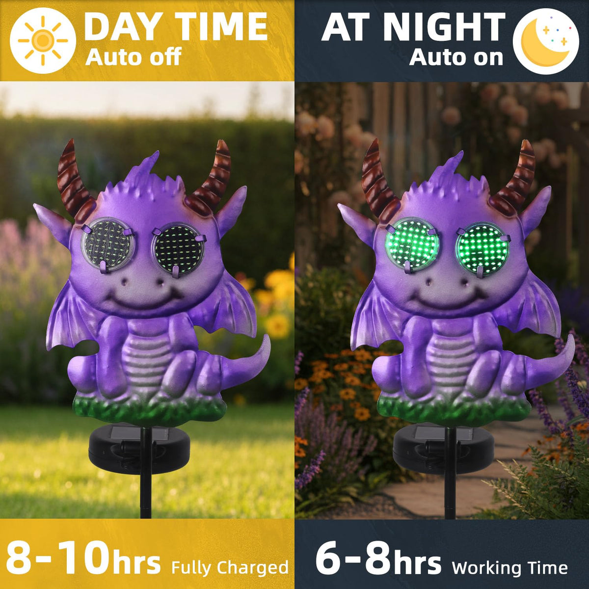 Halloween Purple Dragon Solar Garden Stake Lights, 39.7 Inch Tall LED Yard Decorative Light with Glowing Green Eyes, Spooky Halloween Outdoor Decorations for Pathway Lawn Patio Cemetery