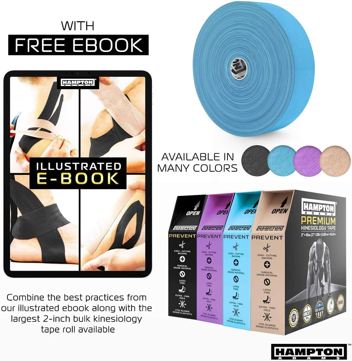 Hampton Adams | As Seen on Shark Tank | Elastic Kinesiology Tape (Bulk Roll) | 135ft Uncut | Supports & Protects Muscle Wrist Knee Shoulder Back Plantar Fasciitis | Waterproof Hypoallergenic (Pink)