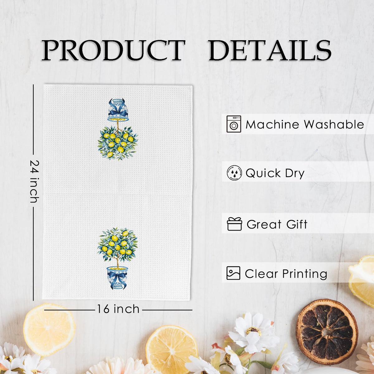 KFXHANGD Lemon Kitchen Towels and Dishcloths Set of 2, Lemon Kitchen Decor, Lemon Dish Towels, Chinoiserie Bow Decorative Hand Tea Towels for Farmhouse Bathroom Kitchen,16×24 Inch