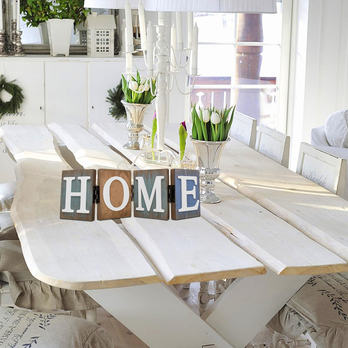 Linfevisi Wooden Home Sign Table Decor Wood Home Letters Sign Folding Rustic Wooden Word Signs for Living Room Kitchen Entryway Mantel Fireplace Shelf House Home Decoration 12.2X4 Inch