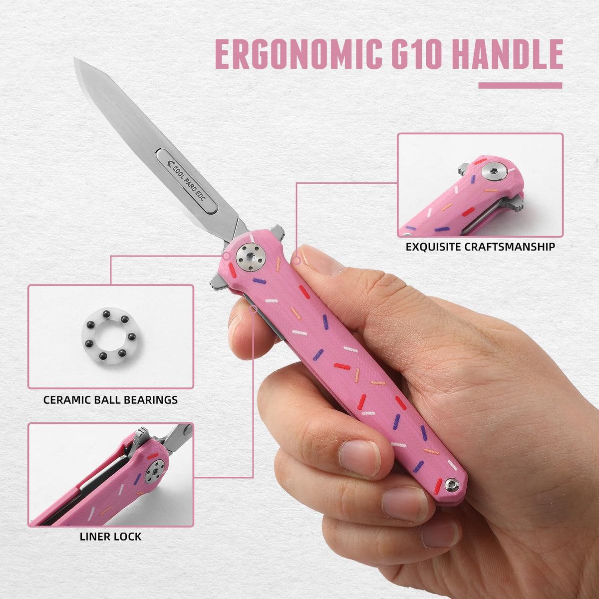 Mini Slim Folding Scalpel,Scalpel Pocket Knife with 10pcs #60 Replaceable Razor Blades,G10 Handle EDC Utility Knife with Liner Lock,Pocket Clip,Gift for Men Women(Donut)