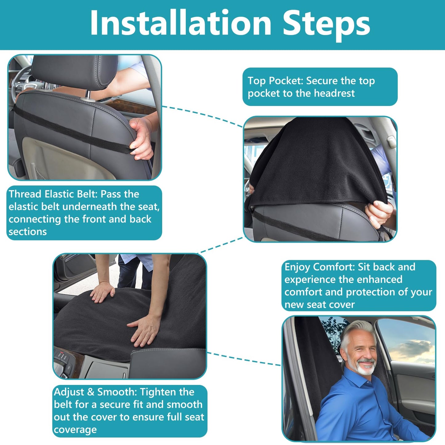 Car Seat Covers Universal Car Protective Front Seat Covers Washable Non-Slip Seat Protectors for Gym Workouts,Waterproof and Sweatproof Towel Seat Covers for Cars,Trucks, Jeeps (2 Pack Black)