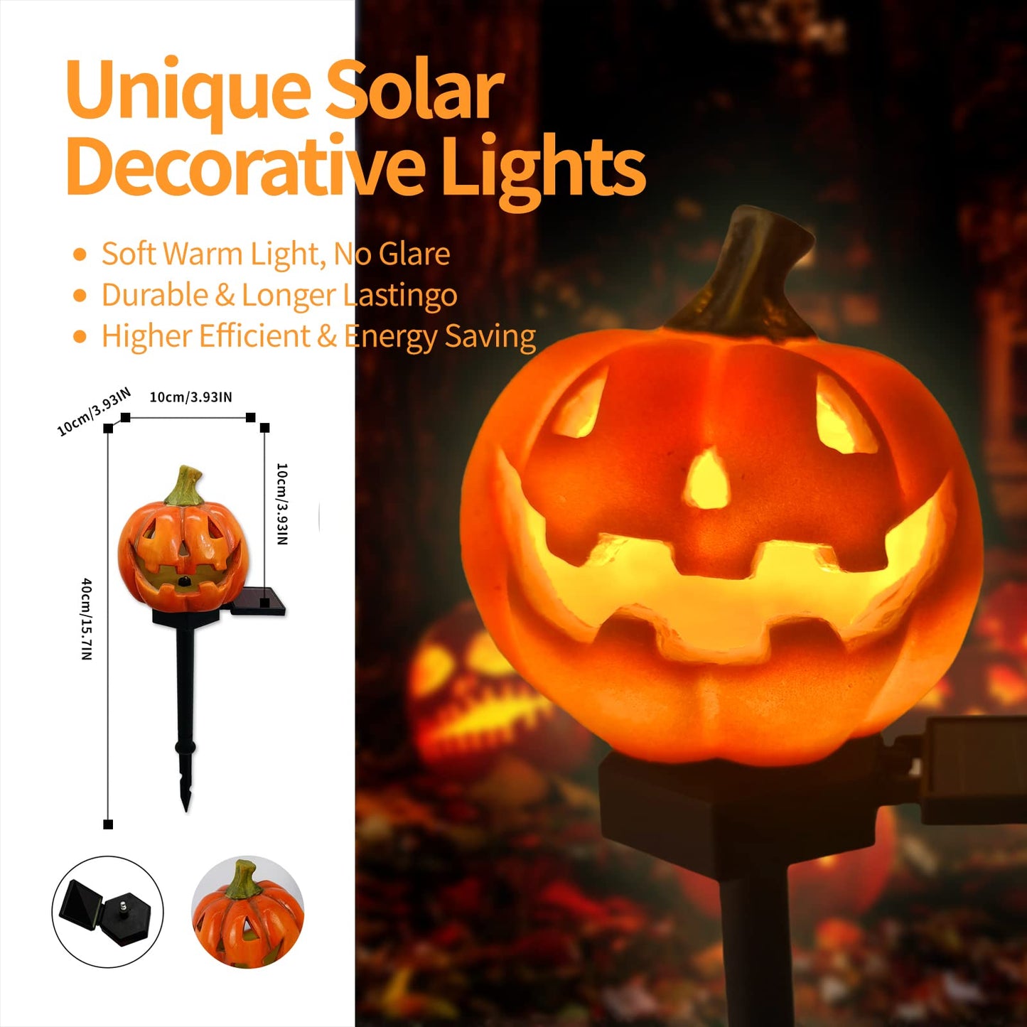 QH & Garden Pumpkin Solar Light - LED Waterproof Pumpkin Light for Garden, Balcony, Yard, Lawn, Pathway, Walkway - Garden Solar Powered Outdoor Decor,Stunning Halloween Decorations