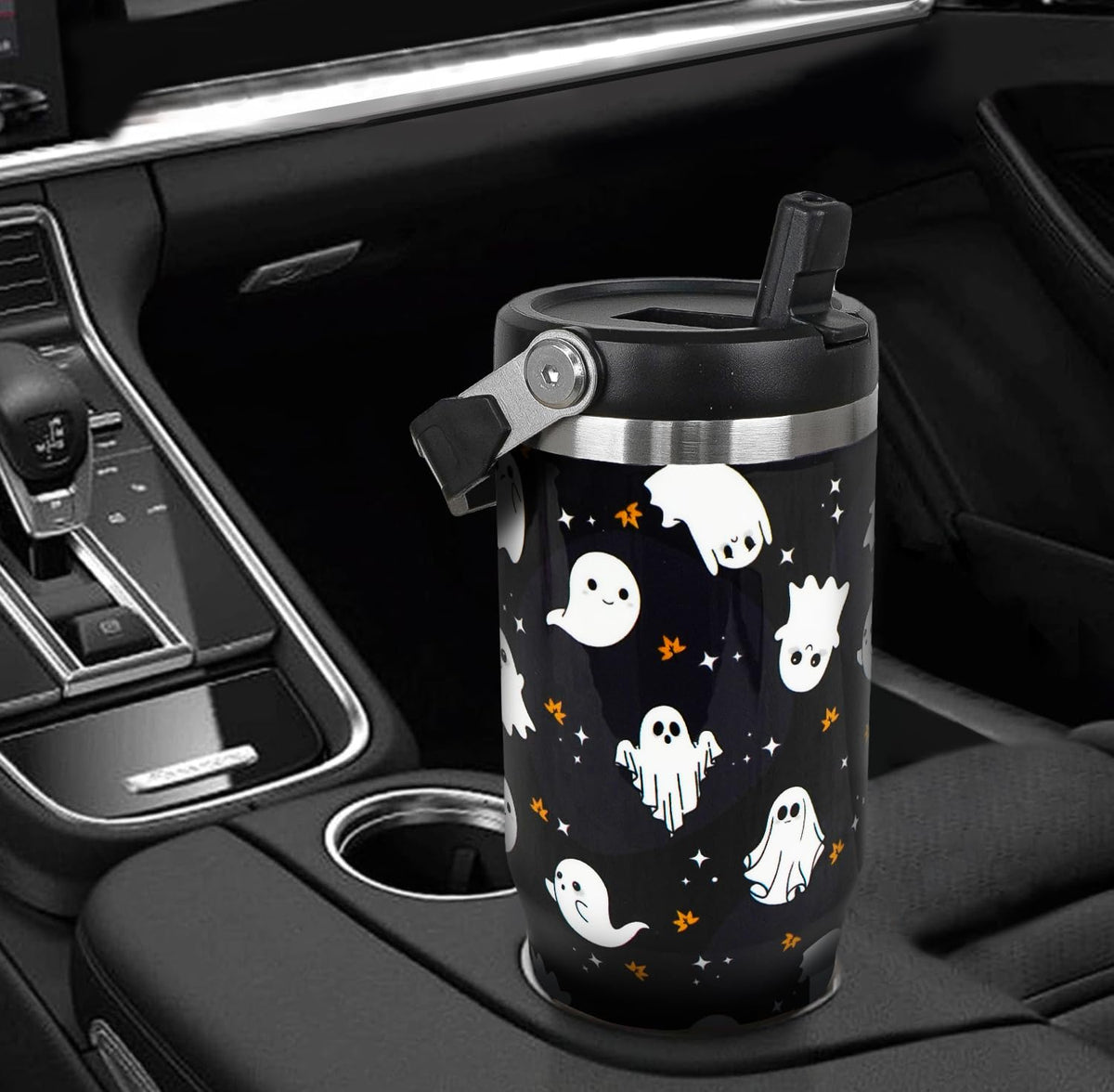 Zifmrtrwn Halloween Tumbler with Handle and Flip Straw Ghost Gifts Coffee Travel Mug Insulated Water Bottle Cup Ghosts Halloween Decor Gifts-30 oz(1PCS)