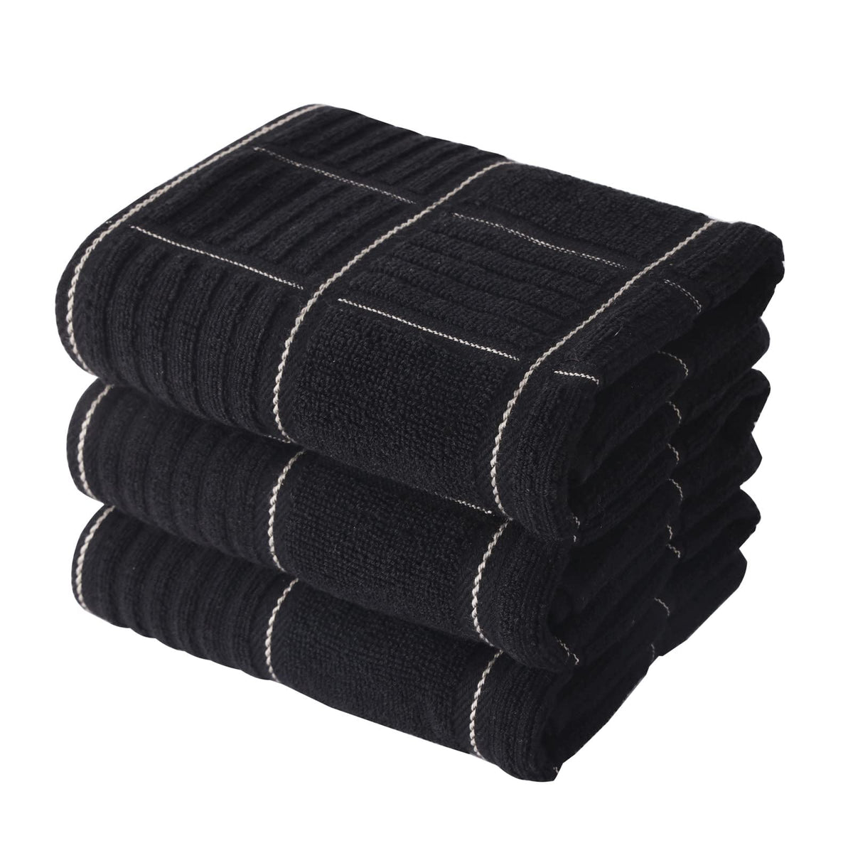 Anyi 100% Cotton Black Kitchen Towels, Absorbent Dish Towels with Hanging Loop, Soft Kitchen Hand Towels for Washing, Drying Dishes