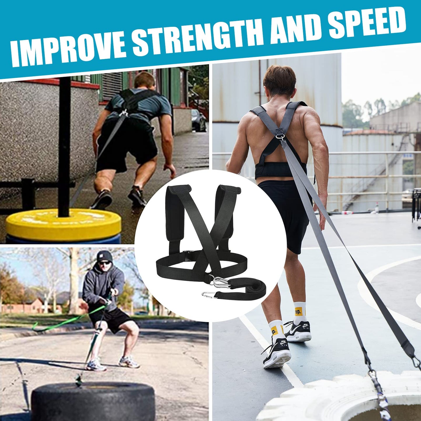 YNXing Sled Harness Workout Resistance and Assistance Trainer Physical Training Resistance Rope Kit Improving Speed, Stamina and Strength (13.1FT)