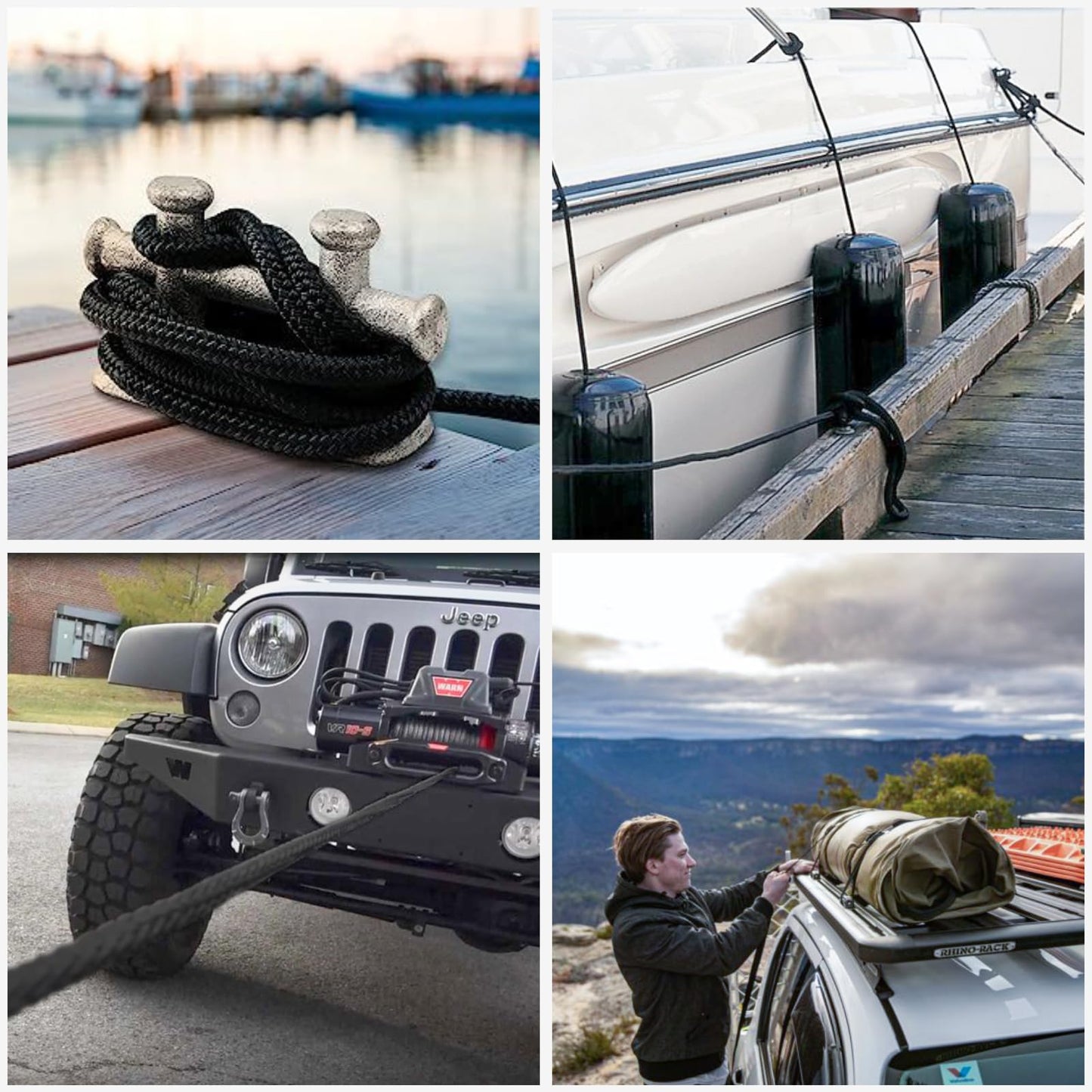 Boat Dock Lines Marine Rope - 5/8" x 15ft with Pre-Spliced 15" Loop Double Braided Nylon Ropes Bumper Tie Mooring Line for Boats Docking Pontoon Boating Accessories - 4 Pack