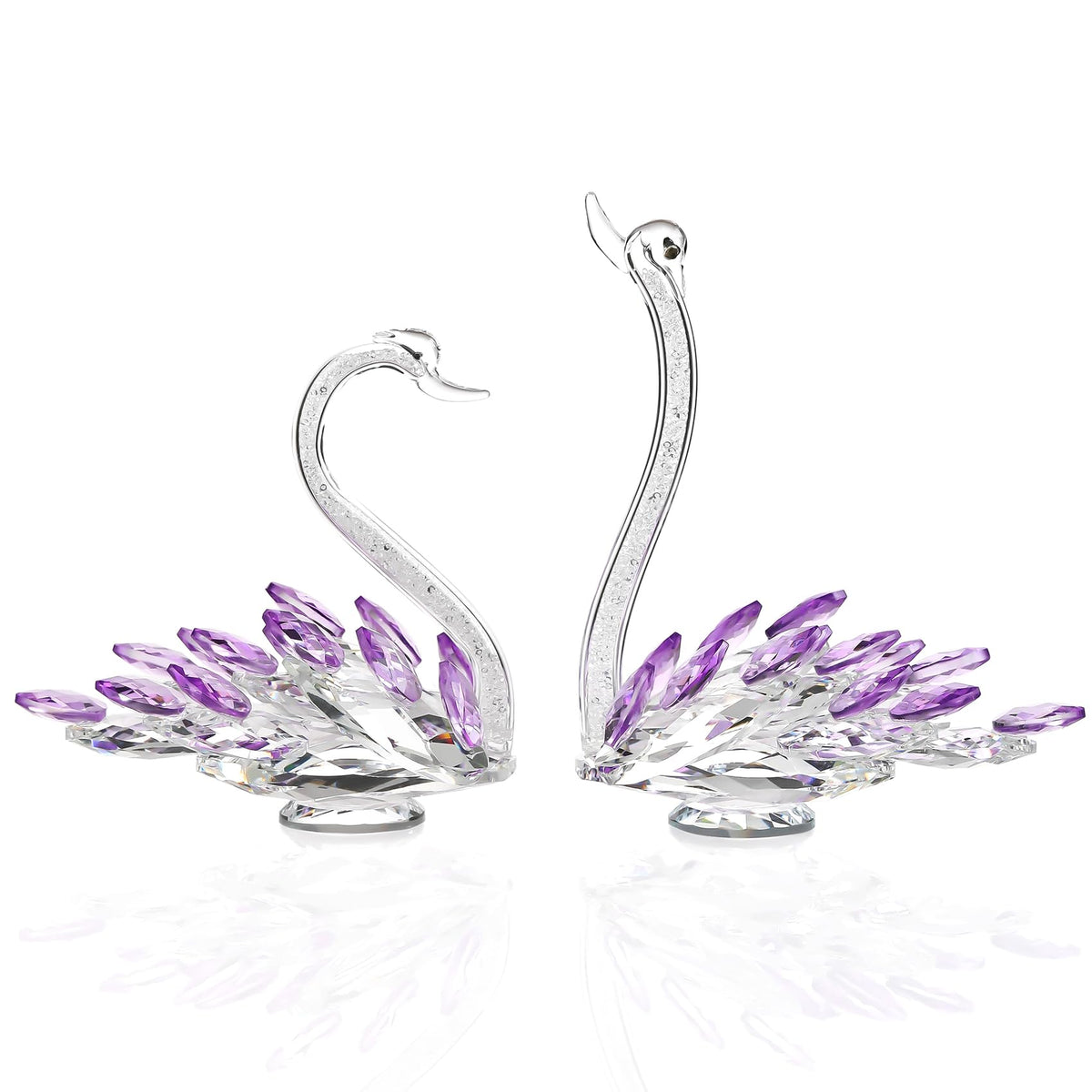Ornalrist Set of 2 Crystal Purple Swans Figurines, Anniversary Wedding Gifts for Women, Mom, Couple, Glass Swan Collectibles Birthday Presents Keepsake for Parents Home Decor, 6.5in Gift Boxed