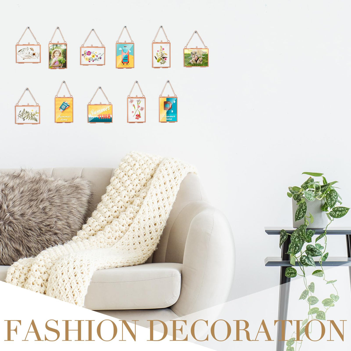Kigley Double Glass Frame for Pressed Flowers Floating Hanging Photo Frame Gift for Graduation Mother's Day 3.5 x 2.5 in Brass Clear Decor with Chain for Display Gallery Artwork(Rose Gold,12 Pcs)