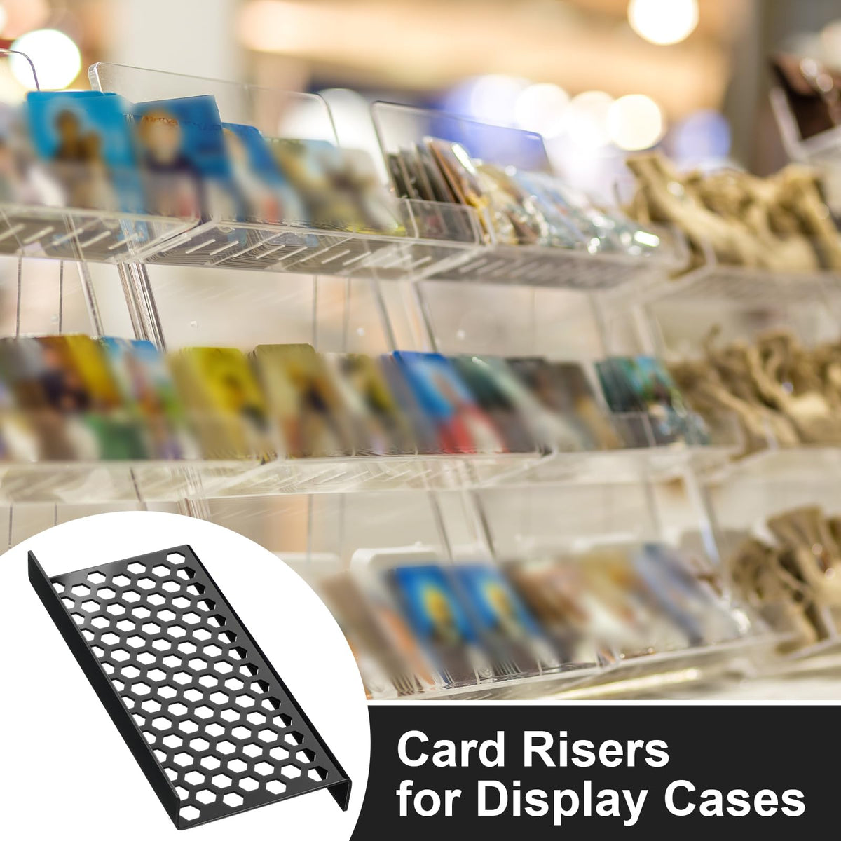 Yalikop 10 Pcs Trading Card Risers for Display Case Acrylic Modular Display Risers for Cardshow Vendor Sport Card Board Game (Honeycomb)