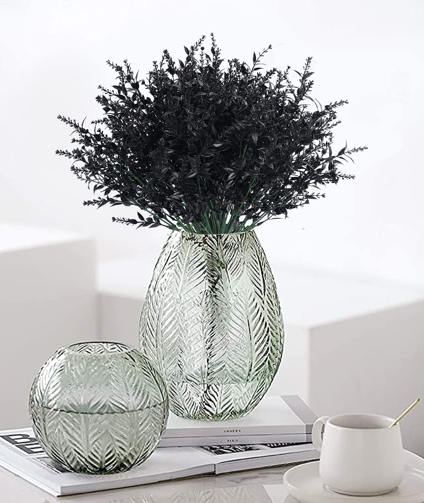 RECUTMS Artificial Flowers Outdoor Fake Plants Artificial Fake Flowers, Faux Outdoor Plastic Plants UV Resistant Shrubs No Fade Faux Plastic Plants Garden Porch Window Box Decorating(Black)