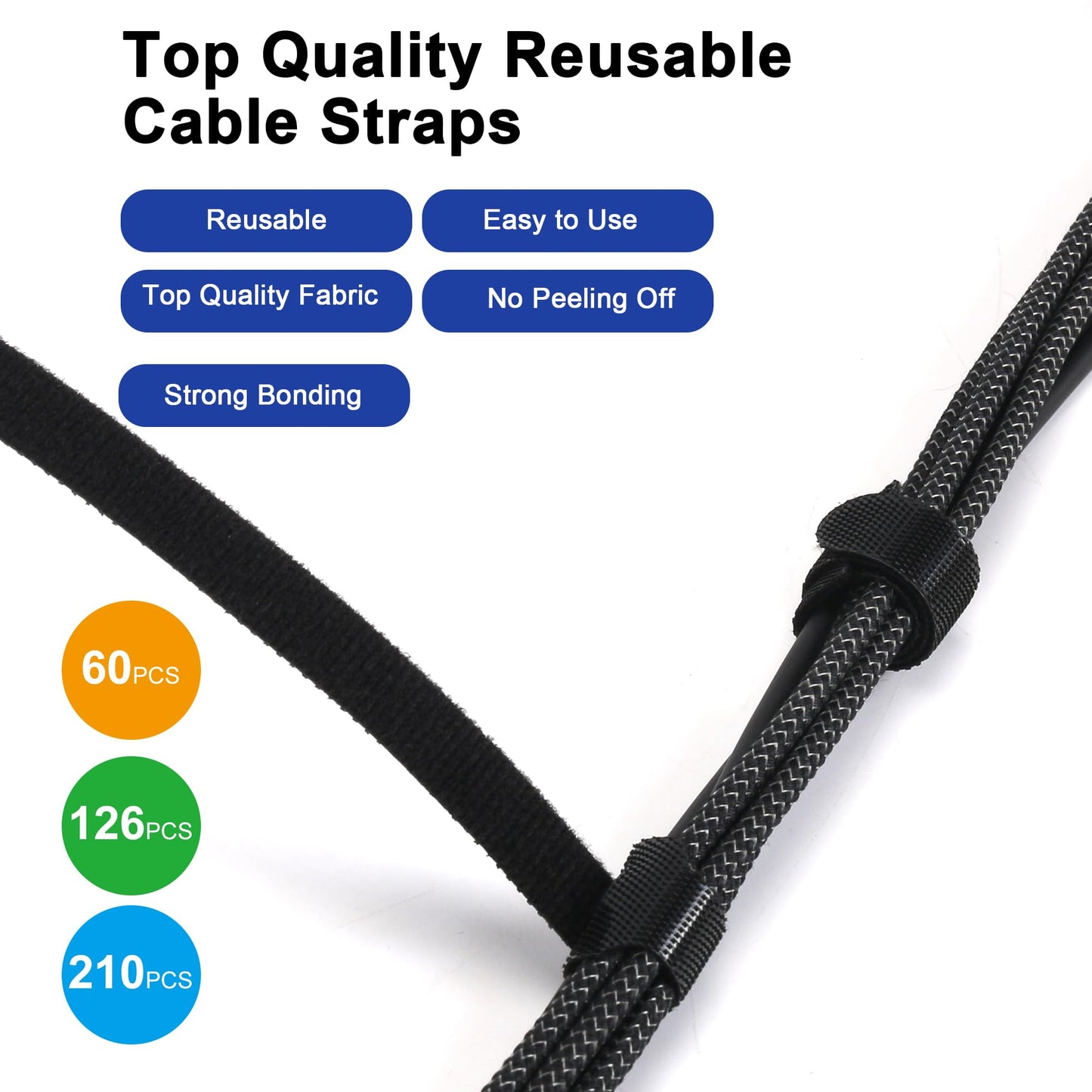 Nettbe Reusable Cable Ties, 126 PCS 6 Inches Adjustable Cord Straps Wire Organizer Cord Wrap and Hook Loop Cable Management