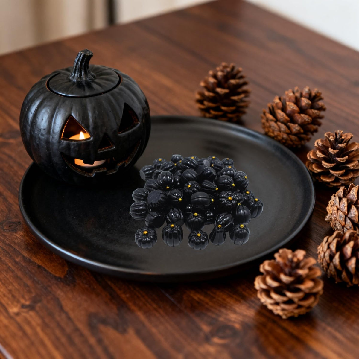 DoubleWood Mini Pumpkins for Crafts, 60Pcs Decorative Miniature Pumpkin, Little Fake Pumpkin, Black Pumpkins for Halloween Decor, Thanksgiving, Vase Filler (60, Black)