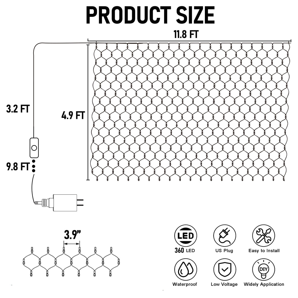 Dazzle Bright 360 LED Net Lights, 12FT x 5FT, Purple, Connectable, 8 Lighting Modes, Halloween Decorations