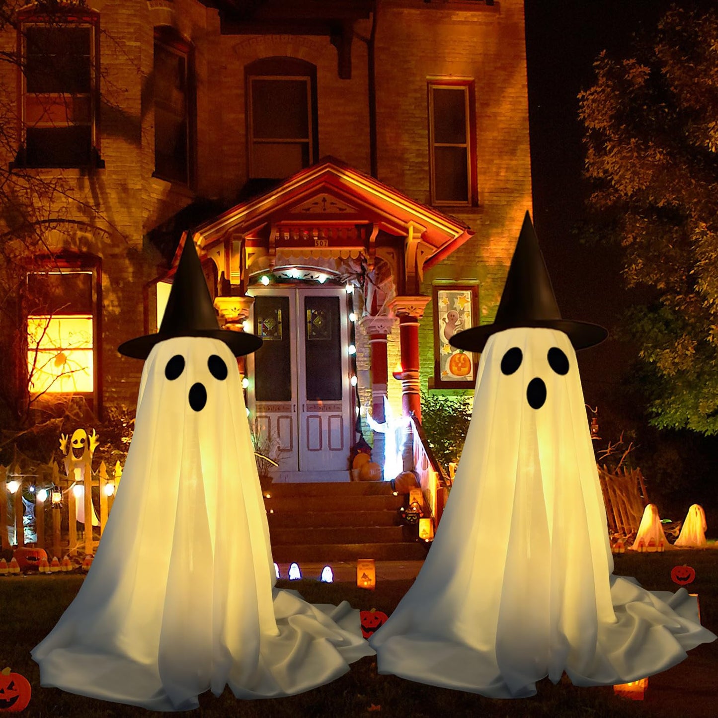 2Packs - Halloween Decorations Indoor, Spooky Ghost with String Lights Battery Operated, Upgraded More Sturdy Ghost Halloween Decorations(Warm White)