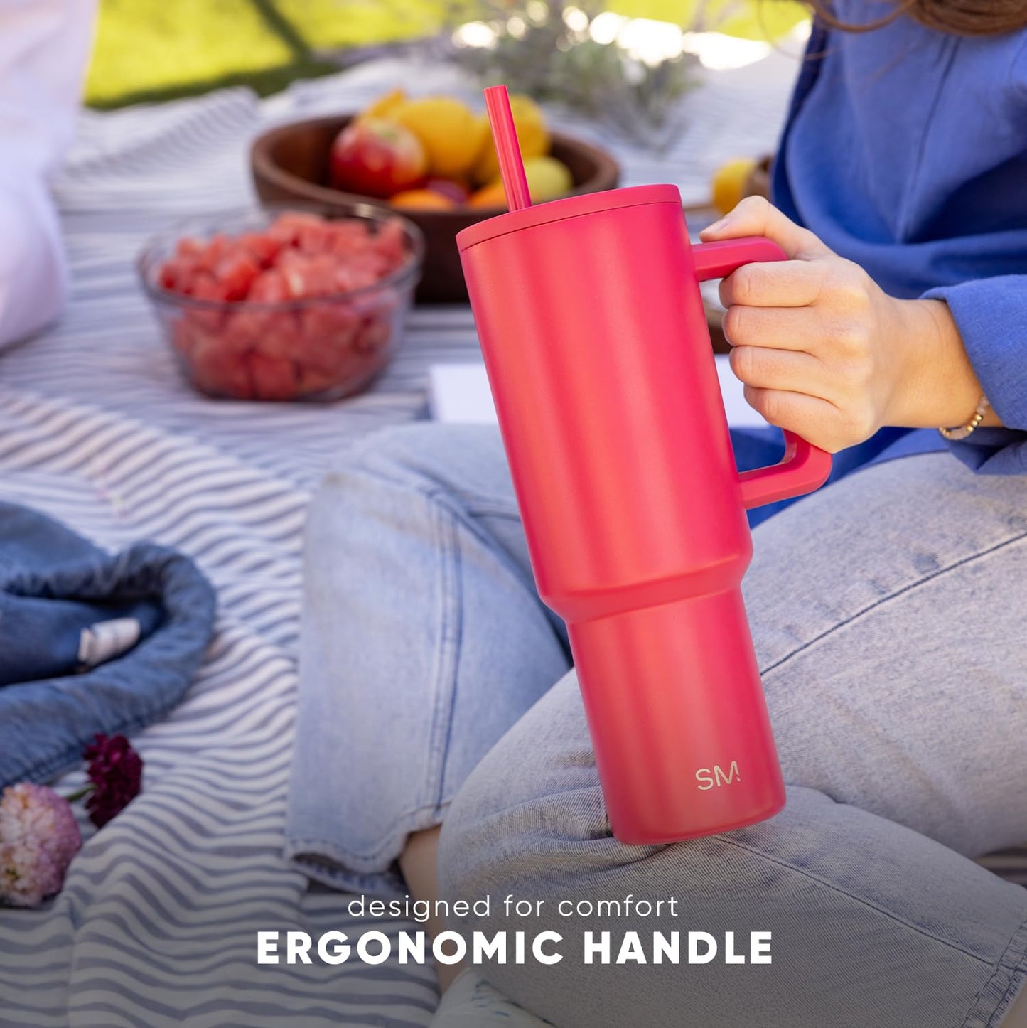 Simple Modern 40 oz Trek Tumbler with Handle and Straw Lid | Cup Holder Friendly Insulated Stainless Steel Travel Mug | 80s Mix