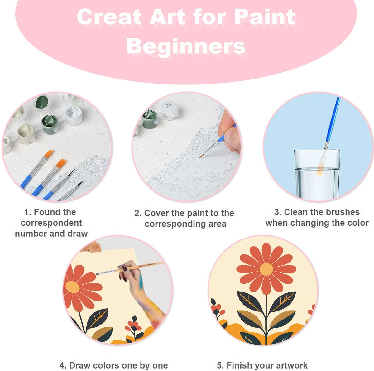 4 Pack Framed Paint by Numbers Kit for Kids & Adults Beginners, Easy Sunset Landscape Paint by Numbers Kits with Canvas Paints Brushes, Acrylic Oil Painting Arts and Crafts for Wall Decor 8 x 8 Inch