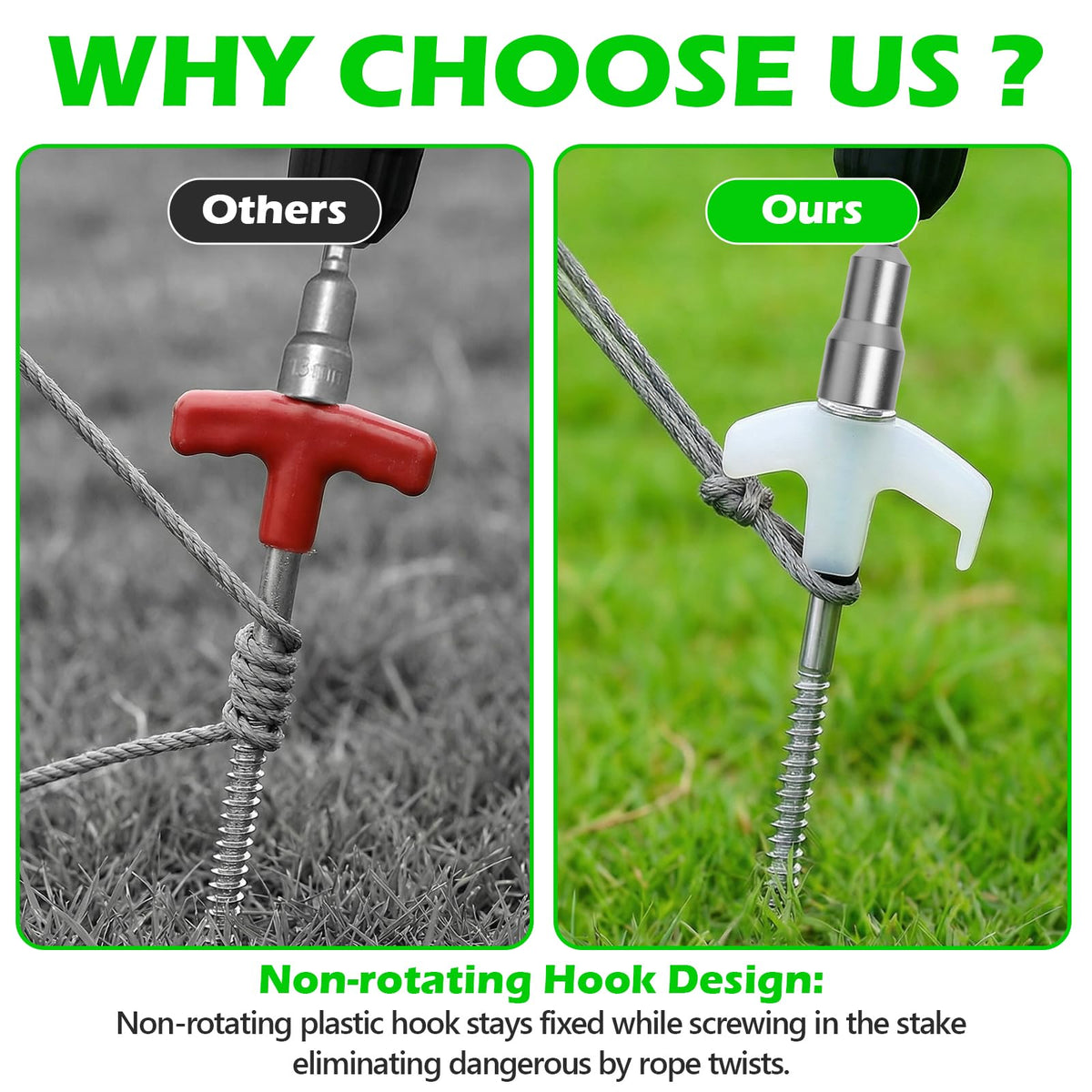 12 Pack 8" Heavy Duty Screw in Tent Stakes, Metal Camping Stakes, Drill-In Ground Anchor, Threaded Stakes for Canopies, Gardening, Yard Inflatables, with Hex Socket and Storage Bag (Luminous)