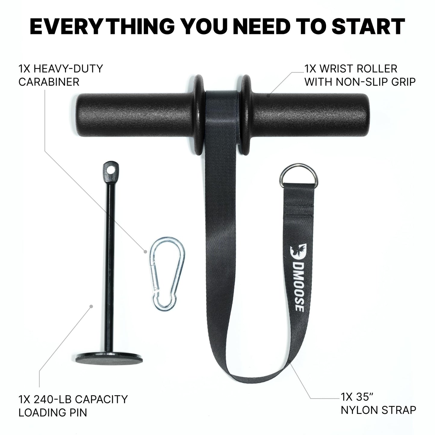DMoose Fitness Forearm Exerciser & Wrist Roller - Forearm & Grip Strength Trainer - Available in Black, Blue & Red - Ideal for Grip, Wrist & Elbow Tendonitis (Black)