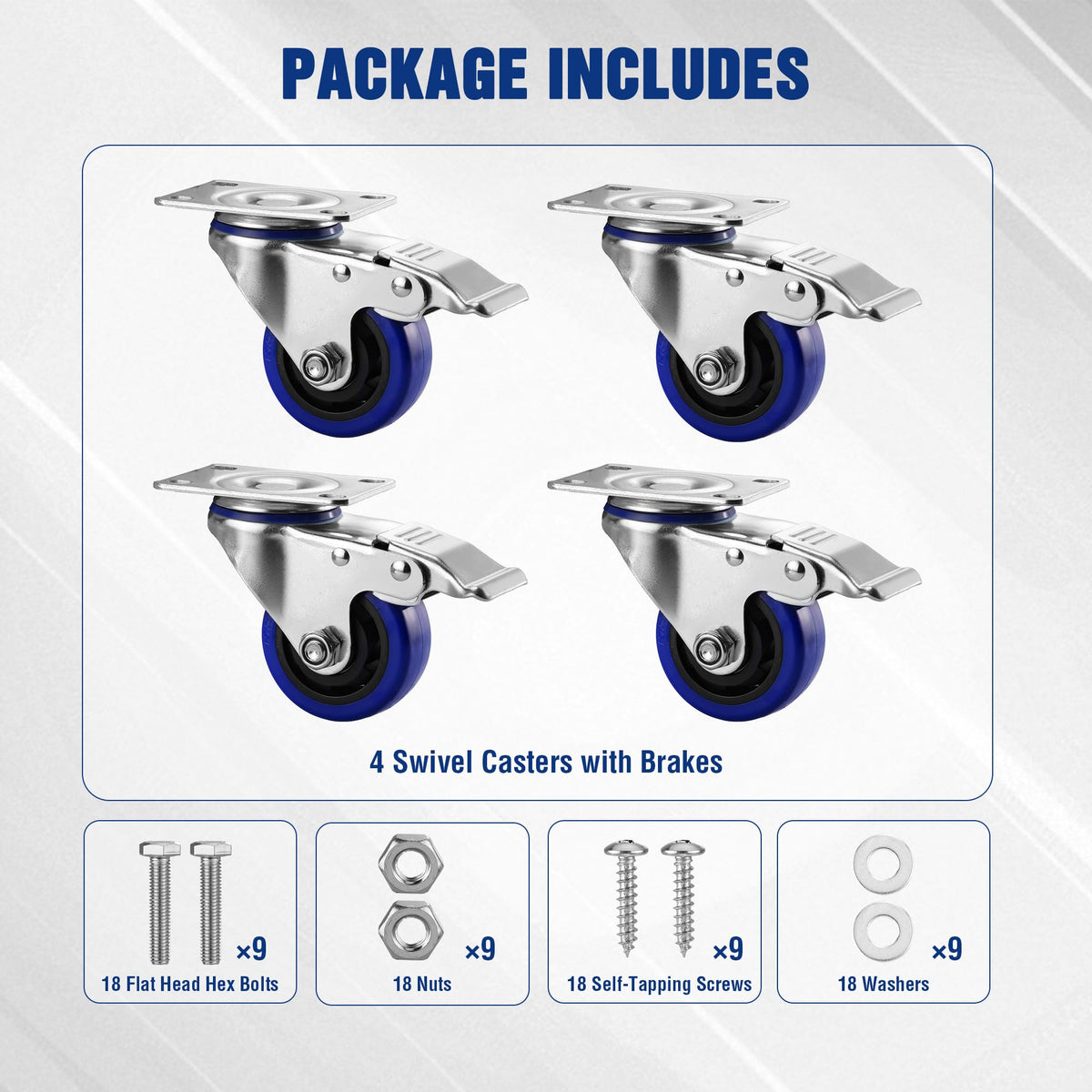WORKPRO 3 Inch Caster Wheels, 1760LBS Heavy Duty Casters Set of 4, Swivel Casters with Brake, Locking Industrial Casters for Workbench, Furniture, Cart