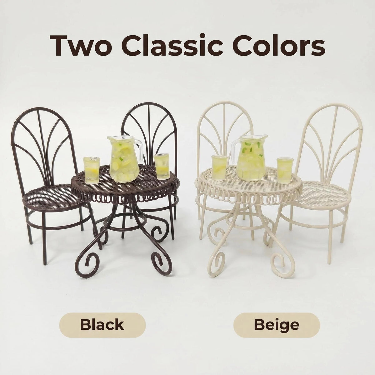 6 PCS Dollhouse Miniature Bistro Table & Chairs Set with Lemonade Pitcher and Cups 1 12 Scale Fairy Garden Kitchen Decoration Accessories