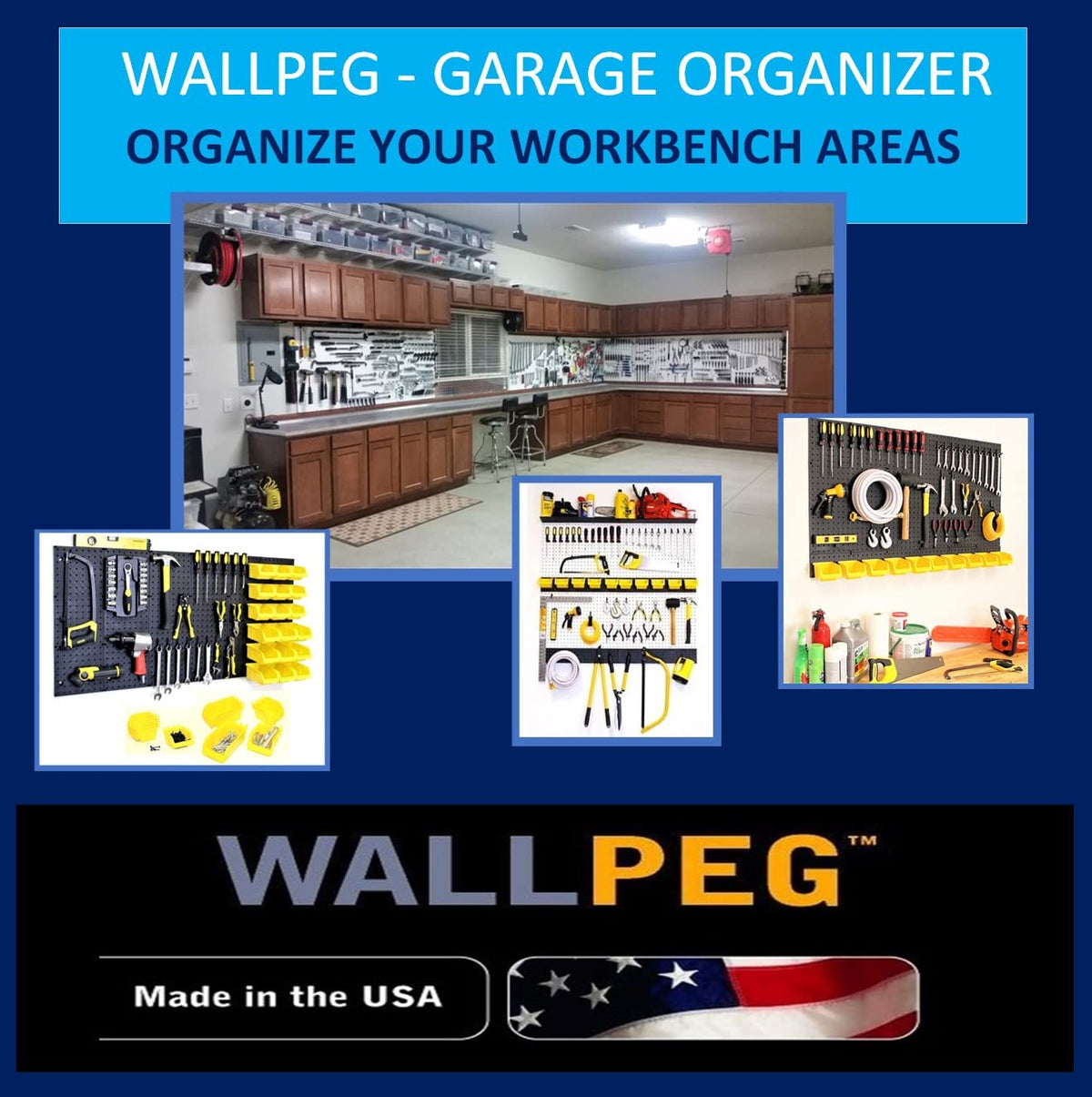 WallPeg 10 Each 7" Pegboard Bins Kit - Large Pegboard Bins for Craft Room Storage & Garage Peg Board Organization - Handy Pegboard Wall Organizer Bins Set -Made in USA-
