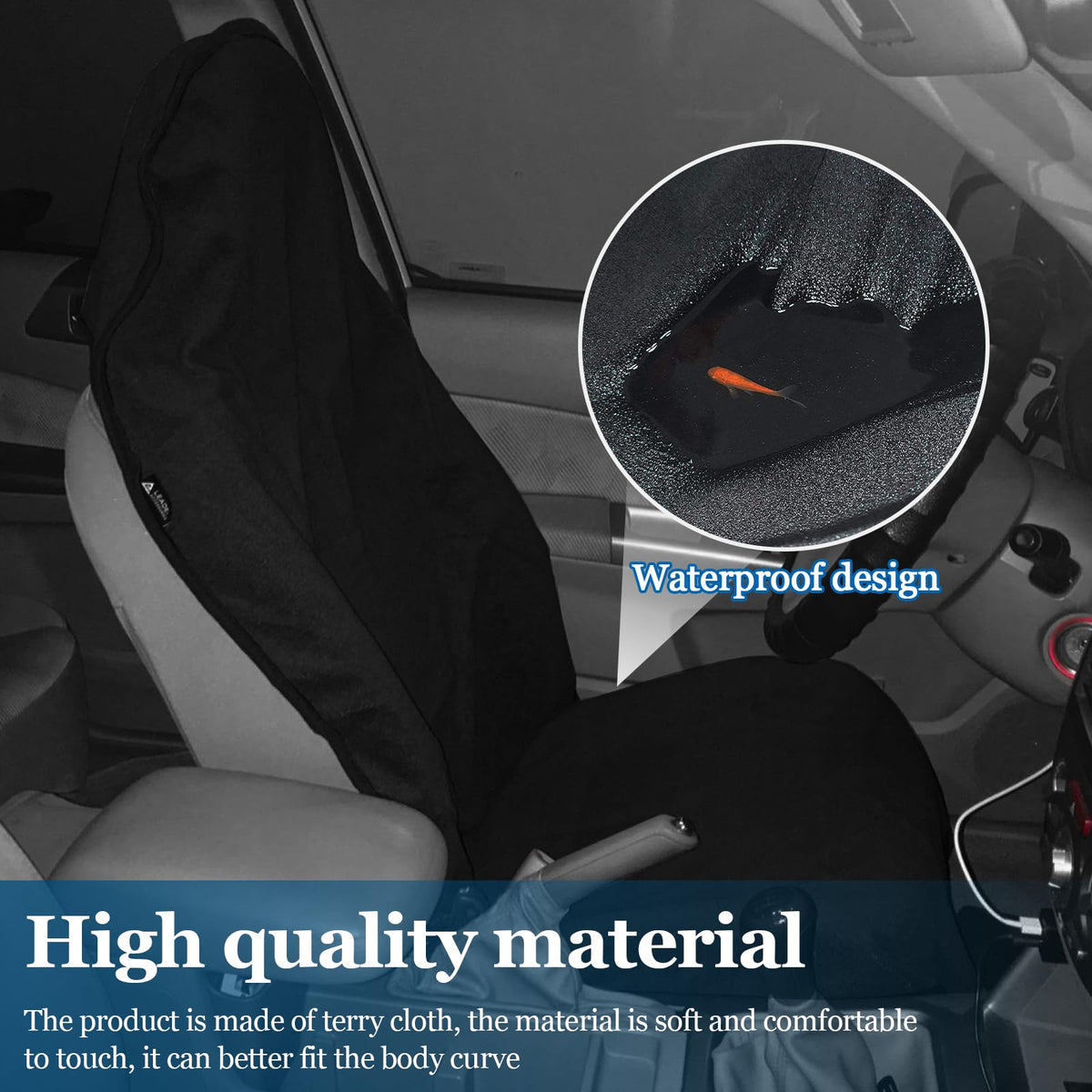 wuyaoyao Car Towel Seat Cover, Waterproof Terry Cloth Sweat Towel Seat Cover for Gym, Running, Swimming, Beach and Hiking, Washable & Non-Slip Seat Towel Protector for Car Truck Van SUV (Black)