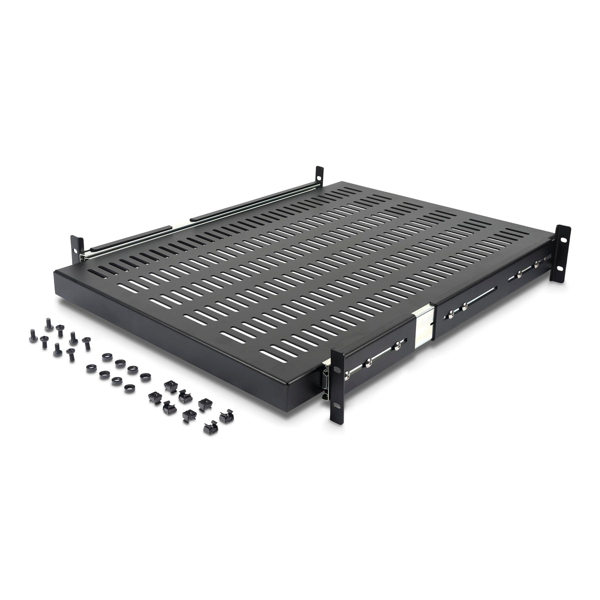 StarTech.com 2U Sliding Server Rack Mount Shelf - 20 to 30in Adjustable Mounting Depth - Vented - 50lb - Heavy Duty Universal 19” Rack Shelf for Equipment Rack - 24in Deep (UNISLDSHF19)