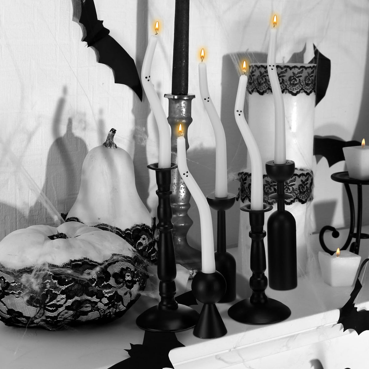 Nuanchu 10 Pcs Halloween Ghost Taper Candles Spiral Unscented White Candles Realistic Twisted Halloween Decor for Home Table Ghost Spooky Decorations Party Supplies(Candlesticks Not Included)