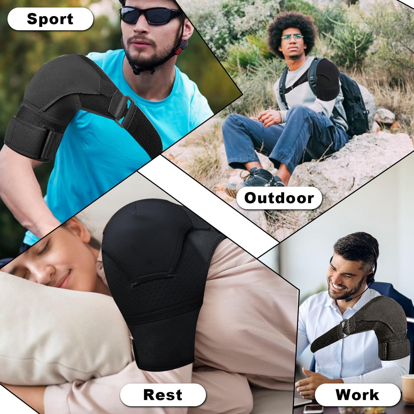 Charunee Shoulder Brace for Men & Women, Adjustable Shoulder Compression Sleeve Fits Left & Right Arms, Breathable Rotator Cuff Relief Brace for Pain Relief Compatible with Hot/Cold Pack (1, Black)