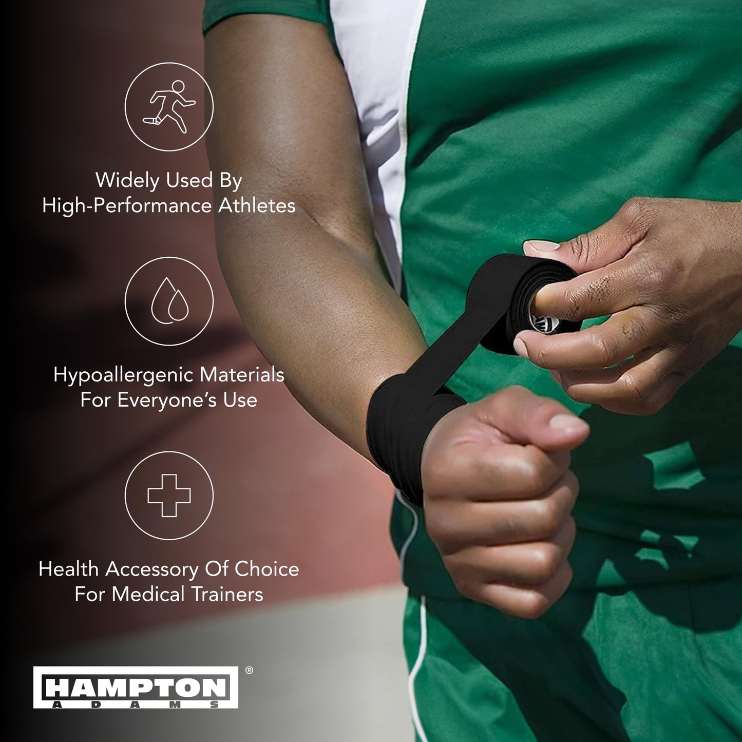 Hampton Adams | As Seen on Shark Tank | Original Sports Medical Athletic Tape (8-Pack) | 45ft Rolls | No Sticky Residue Easy Tear | for Athletes Trainers First Aid Injury Wrap | Ankles Wrist (Black)