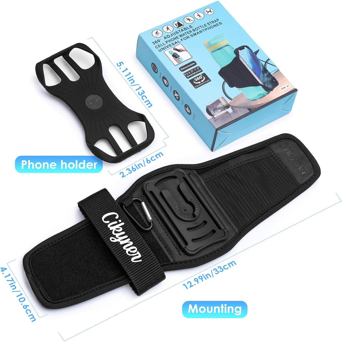 Cikyner Water Bottle Strap, Water Bottle Holder for Mobile Phone 360° Rotatable & Removable Water Bottle Pouch Gym Water Bottle Accessories for 4.5-7'' Mobile Phone & 18-40 oz Water Bottles (G7L)